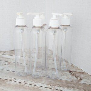 8oz Pump Dispensers 5 Pack Clear Plastic Bottles, White Cap/Pump, Lotion Soap